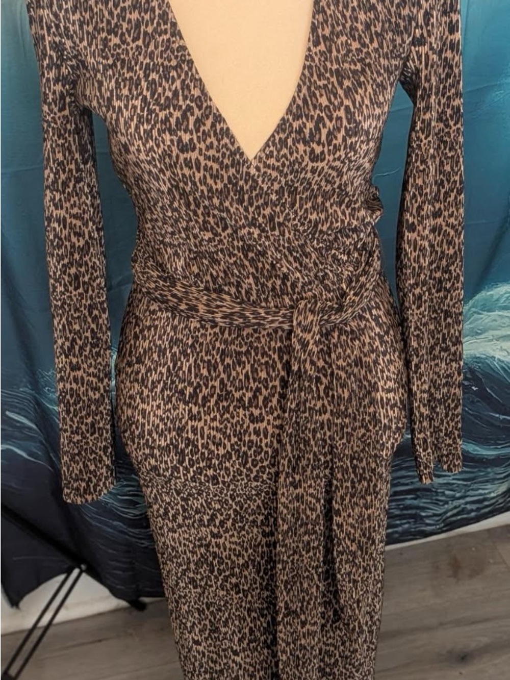 The Fifth Label Brown Leopard-Print Long Sleeve Wrap Dress